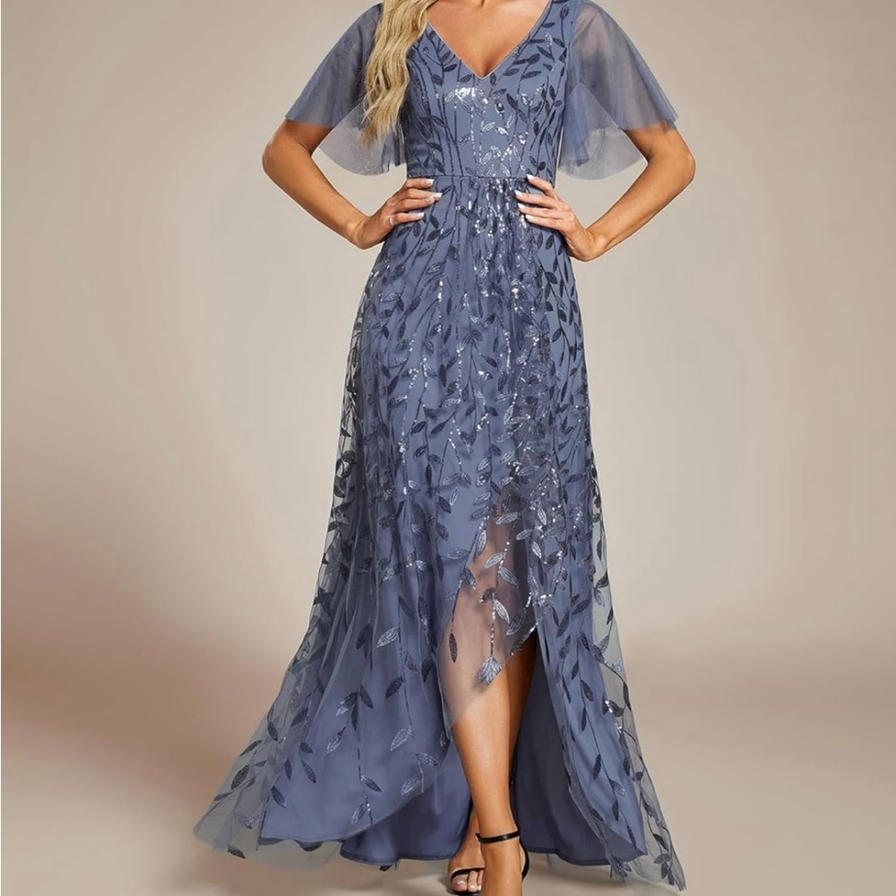 Ever Pretty Elegant wedding guest Dusty Navy Blue Evening Gown Size 12